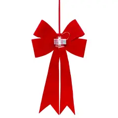 Fiocco Natalizio Rosso Velvet Bow con 24 MicroLED Bianco Caldo 60 cm - addobbi casa
