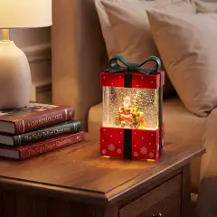 Pacco Regalo Natalizio Rosso con Glitter Luminosi LED e Musica H19 cm - addobbi casa
