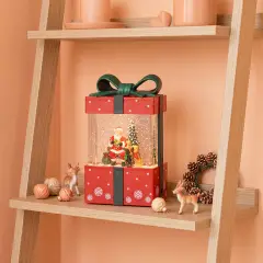 Pacco Regalo Natalizio Rosso con Glitter Luminosi LED e Musica H19 cm - addobbi casa
