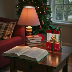 Pacco Regalo Natalizio Rosso con Glitter Luminosi LED e Musica H19 cm - addobbi casa