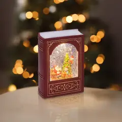 Libro Natalizio Bordeaux e Oro con Glitter LED Bianco Caldo e Musica - addobbi casa