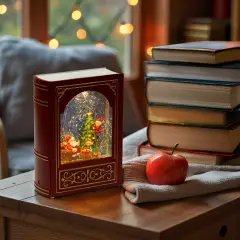 Libro Natalizio Bordeaux e Oro con Glitter LED Bianco Caldo e Musica - addobbi casa