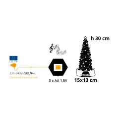 Albero di Natale per Villaggio Natalizio con Luci LED e Musica H30 cm - addobbi casa