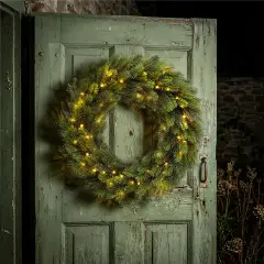 Corona Natalizia Abete Alpino Verde Preilluminata 60 cm con 80 LED - fiori e ghirlande