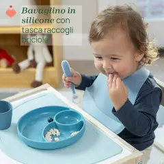 Bavaglino In Silicone Con Tasca Azzurro - Sicurezza e igiene